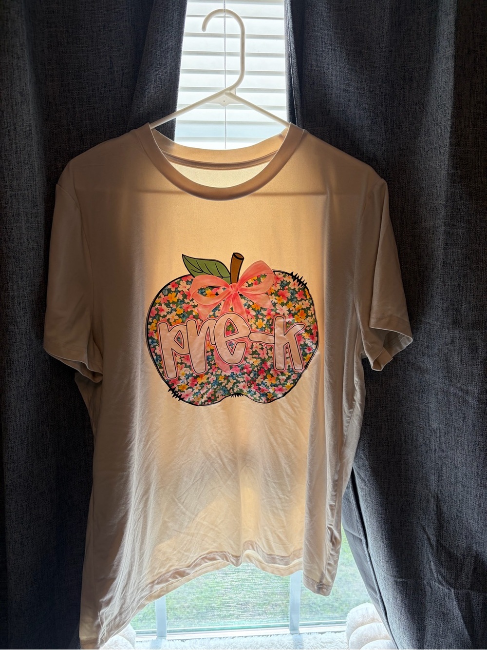 Cream Kids Graphic Apple T-Shirt with Floral Print